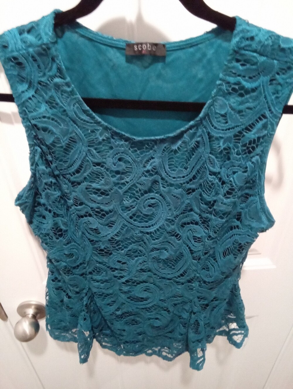 Scobe Size XL Dark Teal Lace with Lining Sleeveless Tailored Fit Peplum Blouse - Picture 2 of 8